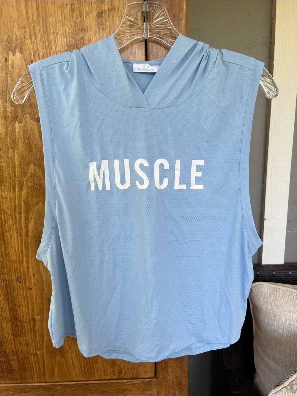 Light Blue Muscle Sleeveless Hoodie Top small